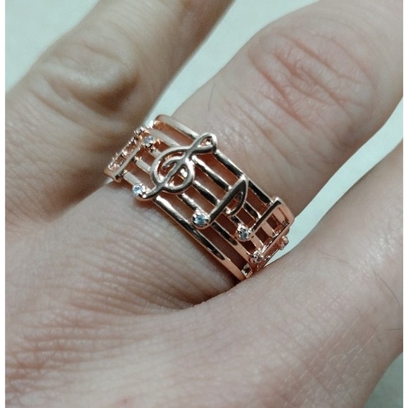 Musical Note Ring Fully Adjustable Sheet Music Jewelry  Copper Rhinestone - Picture 1 of 4